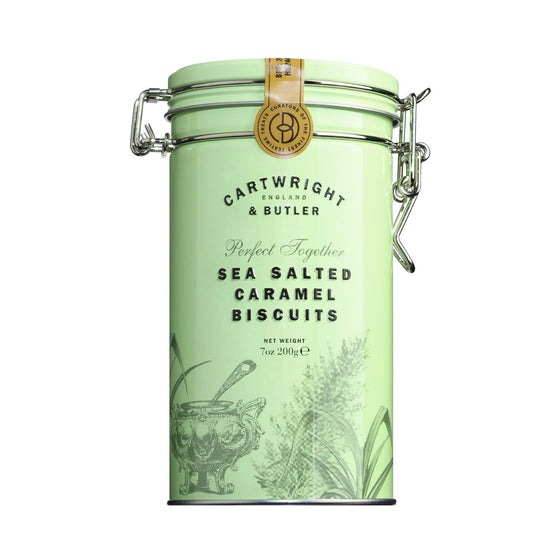 Cartwright und Butler Salted Caramel Biscuits 200 g in grüner Metalldose