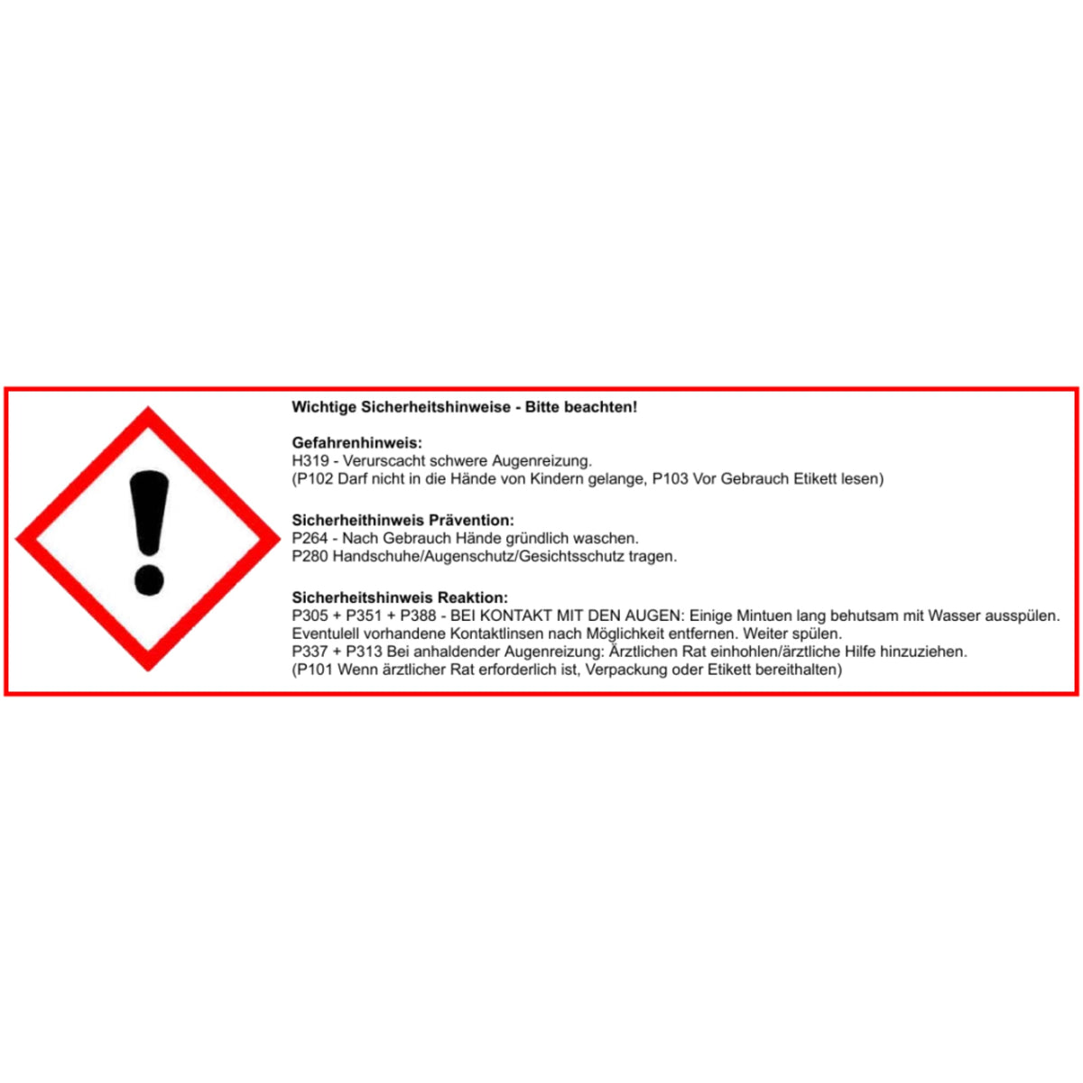 LELIT Reinigungspulver – abgebildeter Sicherheitshinweis mit Ausrufezeichen-Piktogramm