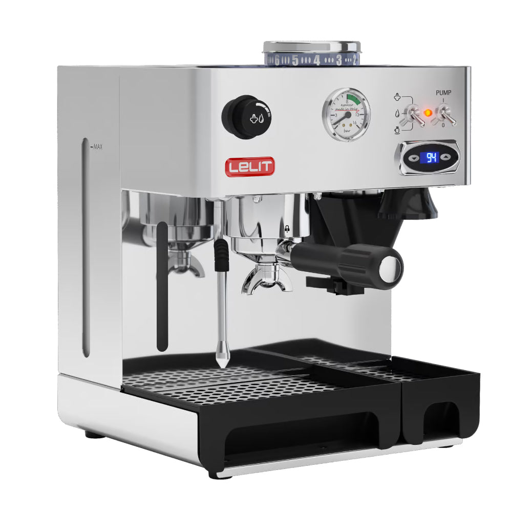 LELIT Anita PL042TEMD Espressomaschine mit Mühle – schräge Frontansicht