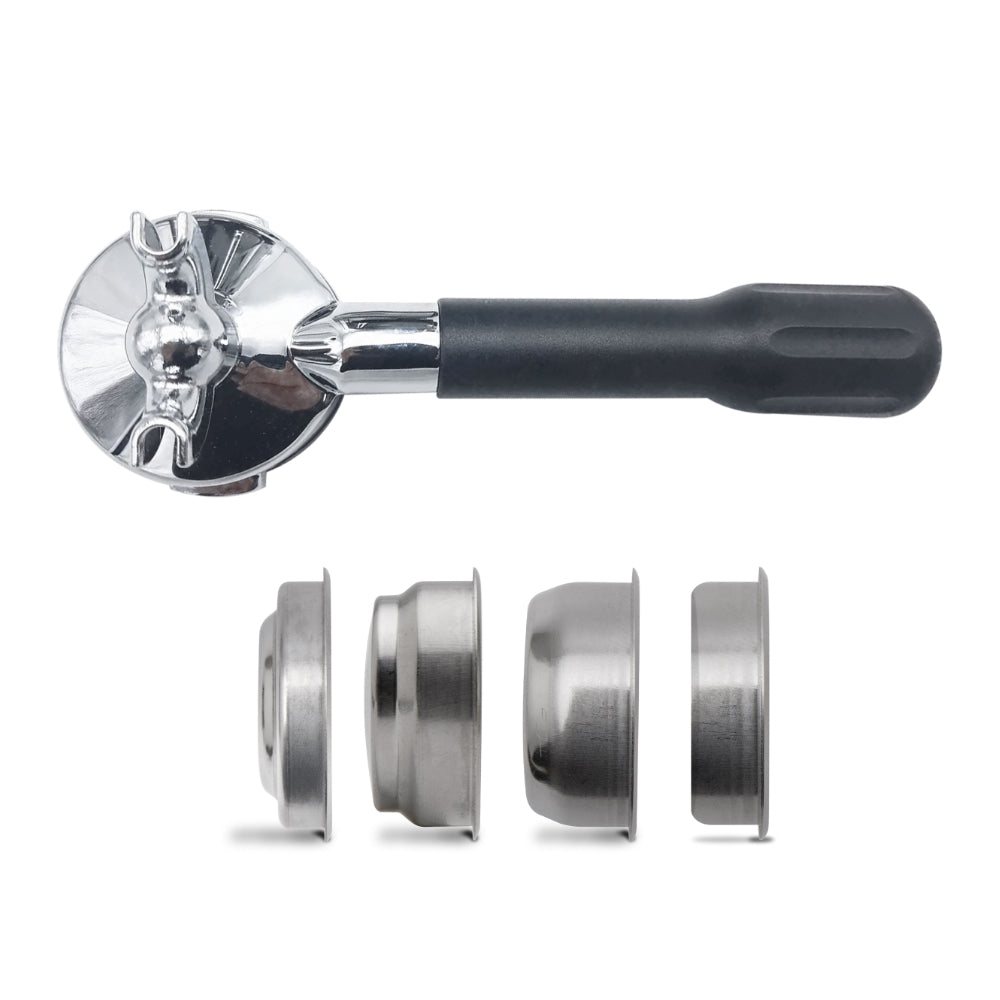 LELIT Anita PL042TEMD Espressomaschine mit Mühle – Siebträger und drei abgebildete Siebe
