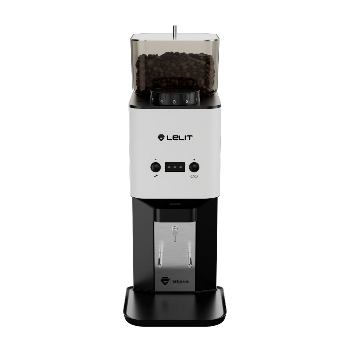 LELIT Steve PM20 Espressomühle mit 64-mm-Flachmahlwerk – weiße Ausführung