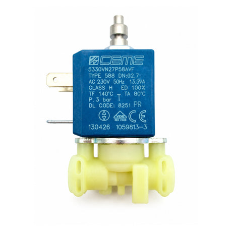 De’Longhi Magnetventil 5213218251 – 3-Wege, 230 V – Frontansicht mit blauer Magnetspule