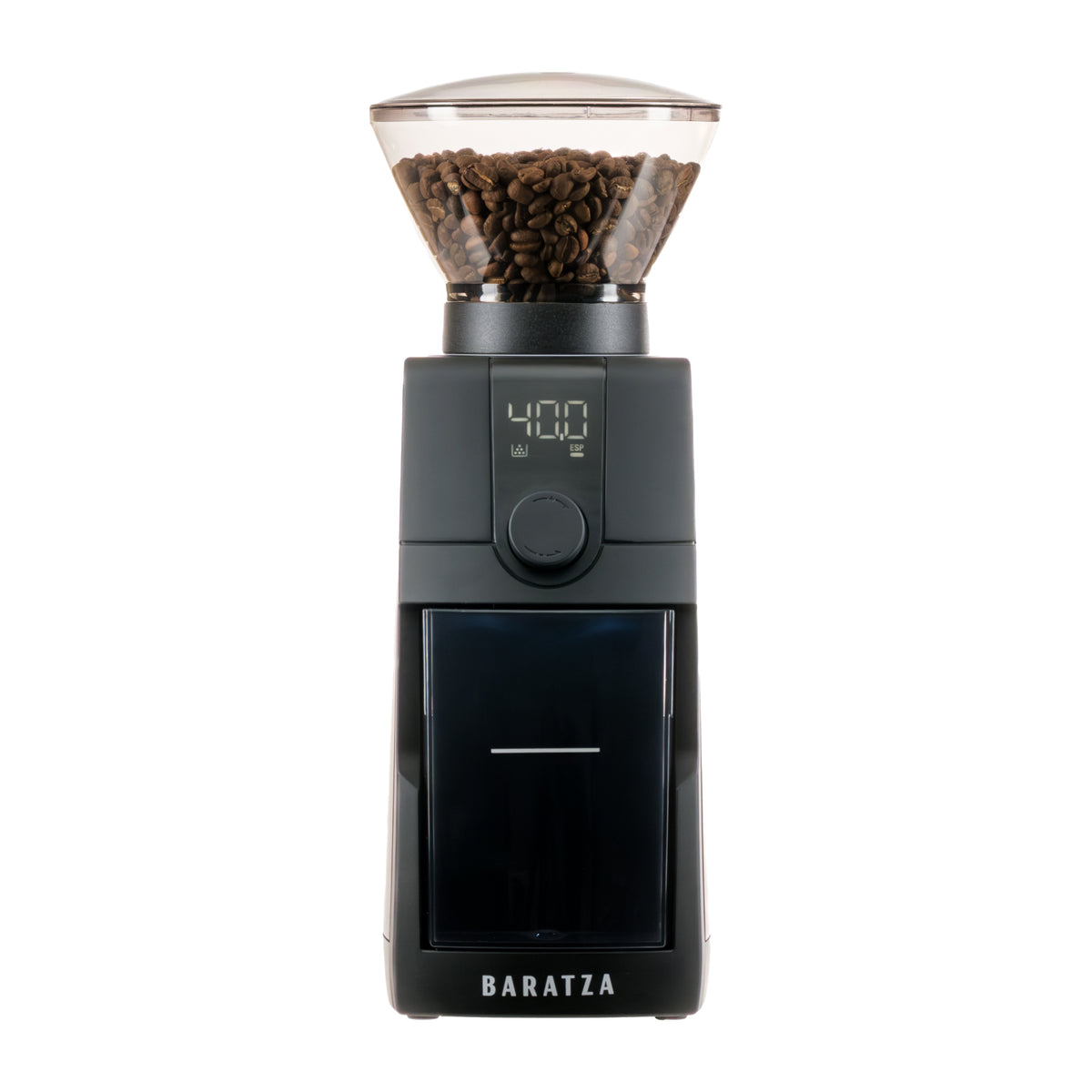 Baratza Encore ESP Pro – Frontansicht mit gefülltem Bohnenbehälter